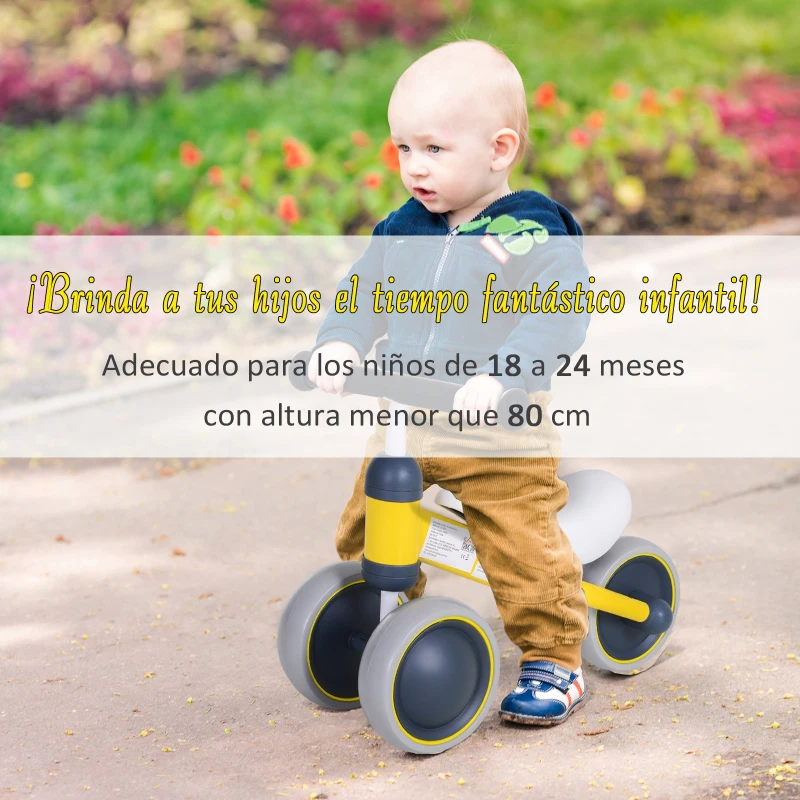 HOMCOM Correpasillos Compacto sin Pedales con Sillón Cómodo Estructura de Aluminio Soporta hasta 20kg 47x19x35cm Amarillo