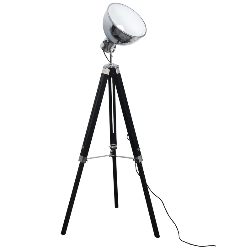 HOMCOM Lámpara de Pie Trípode Lámpara de Suelo Industrial y Retro con Altura Ajustable Interruptor de Pedal Pies Antideslizantes 65x65x100-140 cm Negro