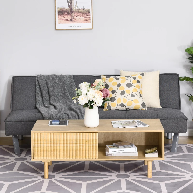 HOMCOM Mesa de Centro de Madera Mesita de Café Moderna con 2 Compartimentos para Sala de Estar 110x50x41,5 cm Natural