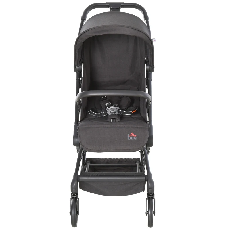HOMCOM Silla de Paseo Plegable Ligero Cochecito para Bebé a partir 6 Meses Asiento Reclinable Cinturón de Seguridad Toldo Extraíble 44,5x93,5x105cm Gris