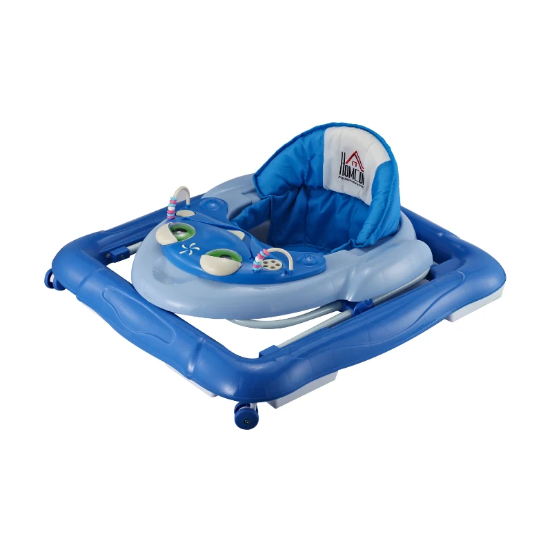 HOMCOM Andador para Bebés Plegable con Freno Andador Bebé Coche con Juguetes y Varilla de Empuje Ajuste de Altura y Caja de Musica 70x65x55cm