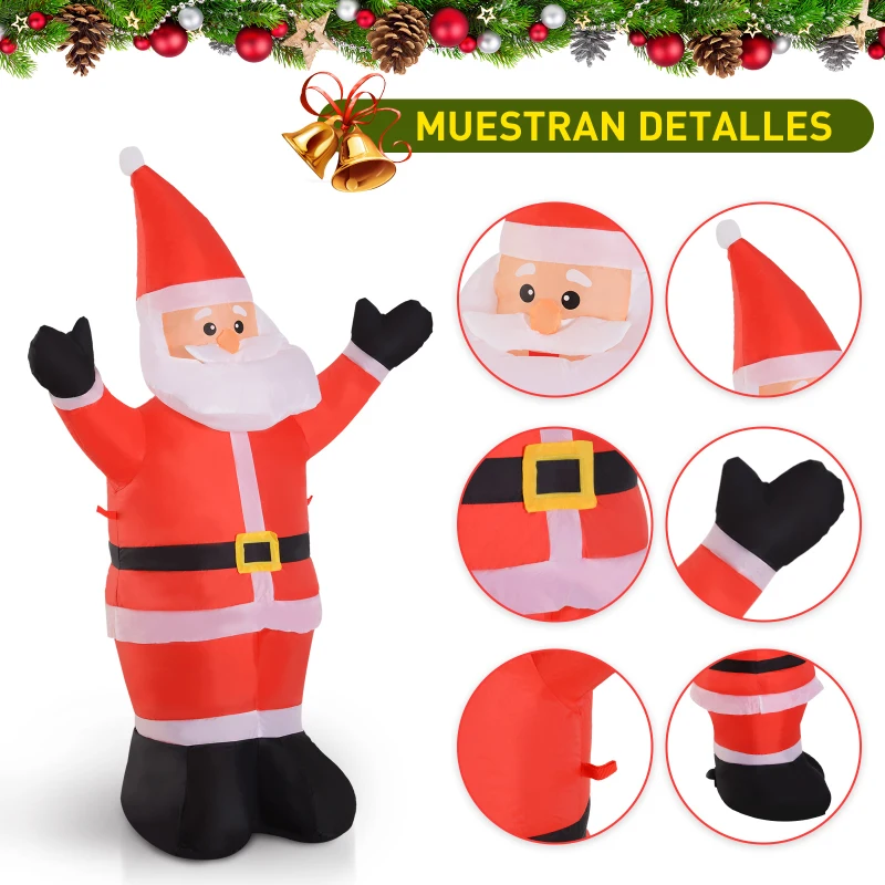 HOMCOM Santa Claus Inflable 1.2m Papá Noel Hinchable Decoración Navidad Iluminación LED con inflador para Interior Exterior 80x40x120cm