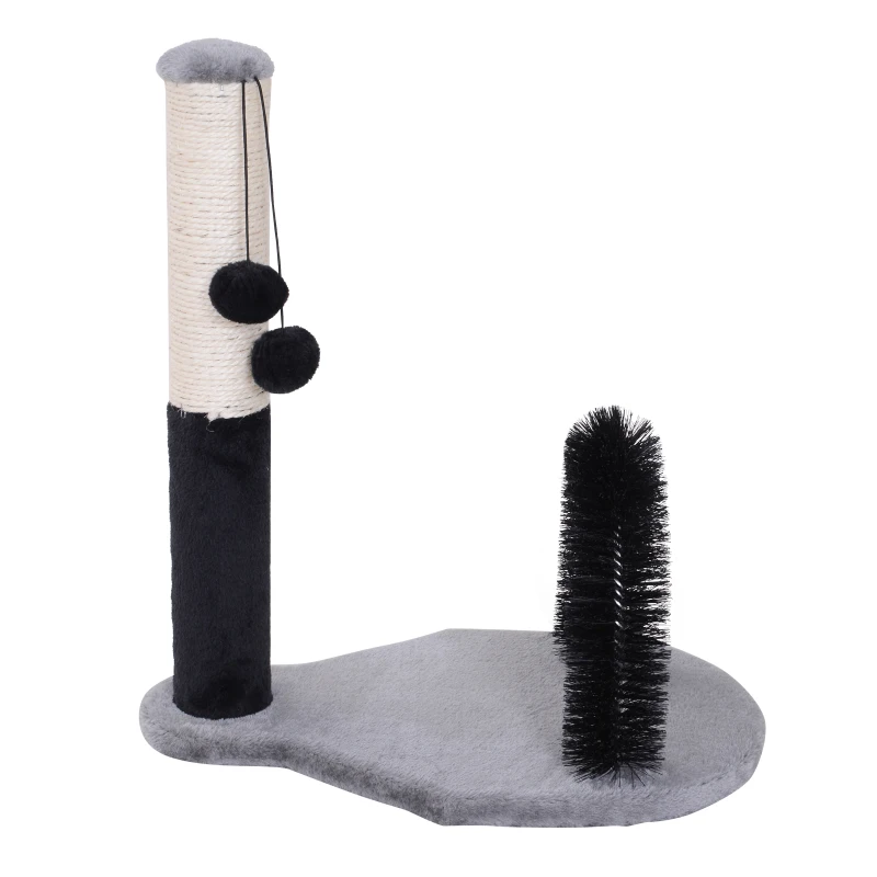 PawHut Columna de Arañazo de Gatos Marco de Escalada de Gato Columna Juguete de Rascado de Gatos con 2 Bolas Pompón de Felpa y Sisal 48x30x52cm