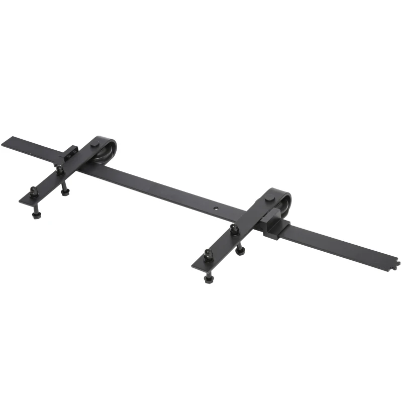 HOMCOM Kits de Accesorios para Doble Puerta Corredera de Granero Juego de Herrajes con Rodillo Rieles Tornillos Acero al Carbono Soporta 180 kg Longitud de 200 cm Negro