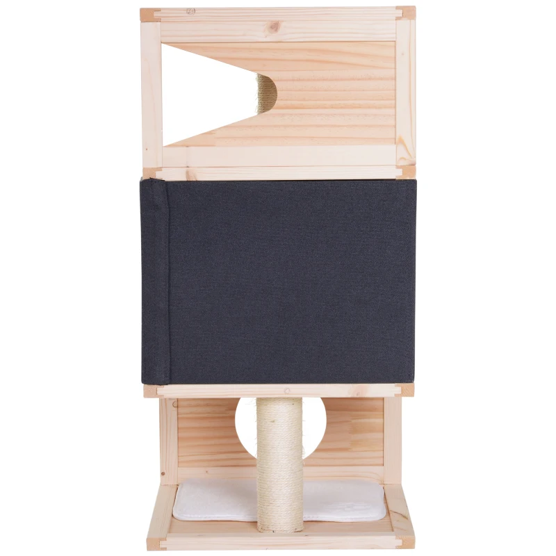 PawHut Árbol para gatos Caseta Mascota Rascador Grande Tablero de Arañar con un Condominio Espacioso con 2 Rascadores con Plataformas 40x40x80cm