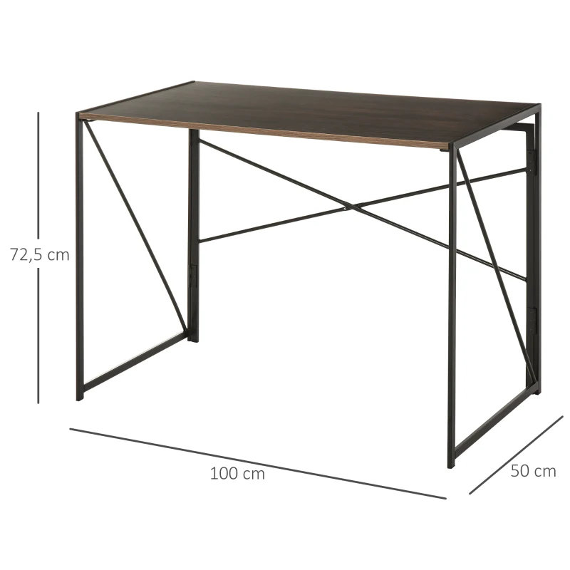 HOMCOM Mesa de Ordenador Escritorio de Oficina con Marco Metálico Plegable en Forma de X Estable Diseño Industrial 100x50x72,5 cm Marrón Rústico