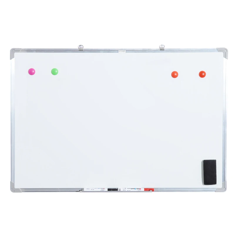 HOMCOM Pizarra Magnética con Bandeja PIzarra de Pared Incluye 4 Rotuladores Borrador y 10 Imanes 90x60 cm Blanco