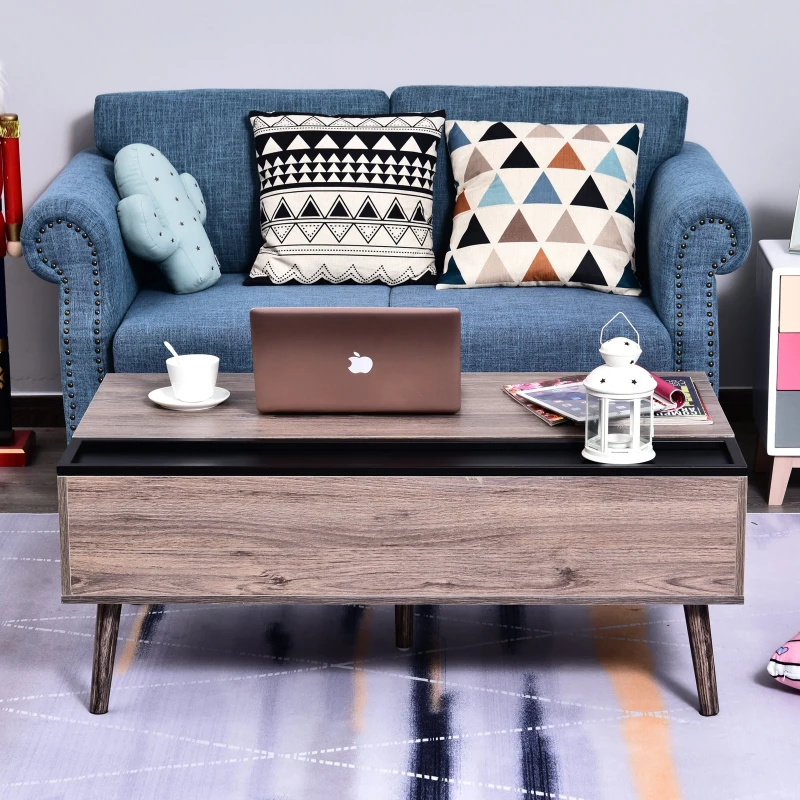 HOMCOM Mesa de Centro Elevable Mesita de Café con 3 compartimientos para Almacenaje para Salón Comedor Moderna Color Marrón y Negro 110x65x39.3cm