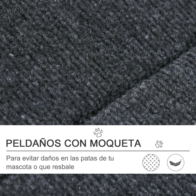 PawHut Escalera de Madera para Perros Plegable 2 en 1 Rampa para Mascotas Portátil con 4 Escalones para Acceso al Sofá y Cama Alta 80x47x64 cm Negro y Natural