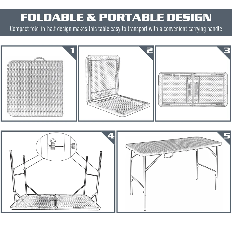 Outsunny Steel Frame 4ft Portable Folding Picnic Table Brown