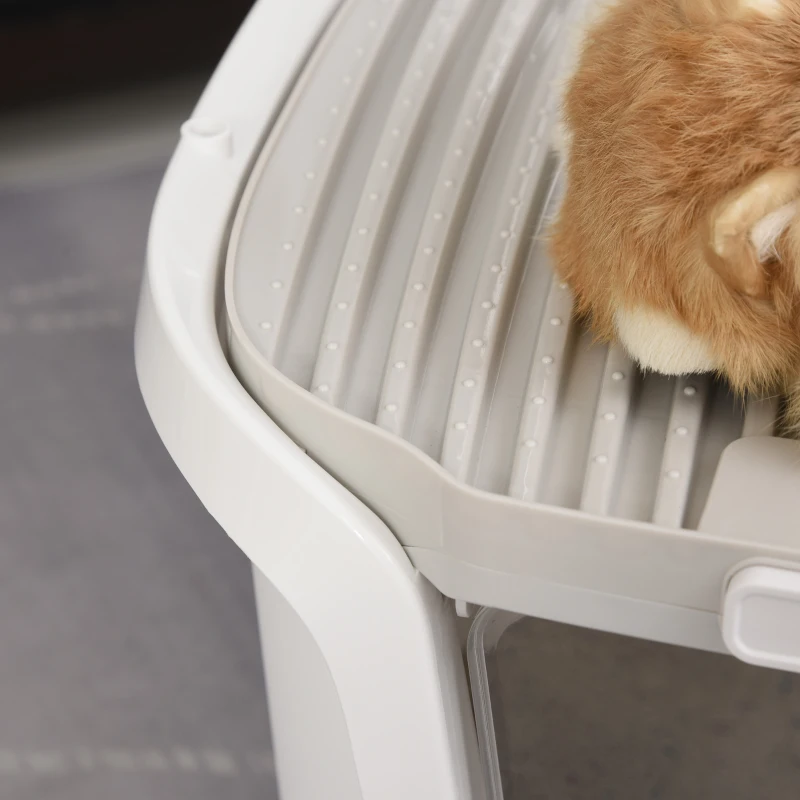 PawHut Caja de Arena para Gatos con Diseño de Doble Puerta Arenero Caja Desodorizante de Carbón Activado Pala Equipada Amplio Espacio 55,5x44,5x38,3 cm Blanco