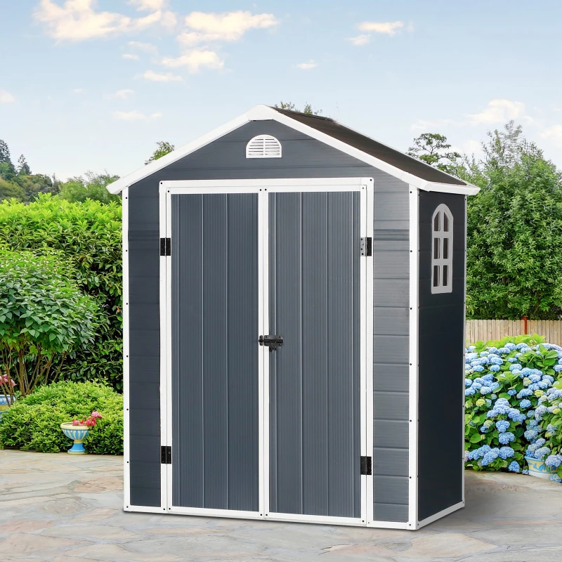 Cobertizo de Jardín Exterior para Almacenaje con Doble Puerta Rejilla de Ventilación y Ventana Invernadero Color Gris 190x104x226cm