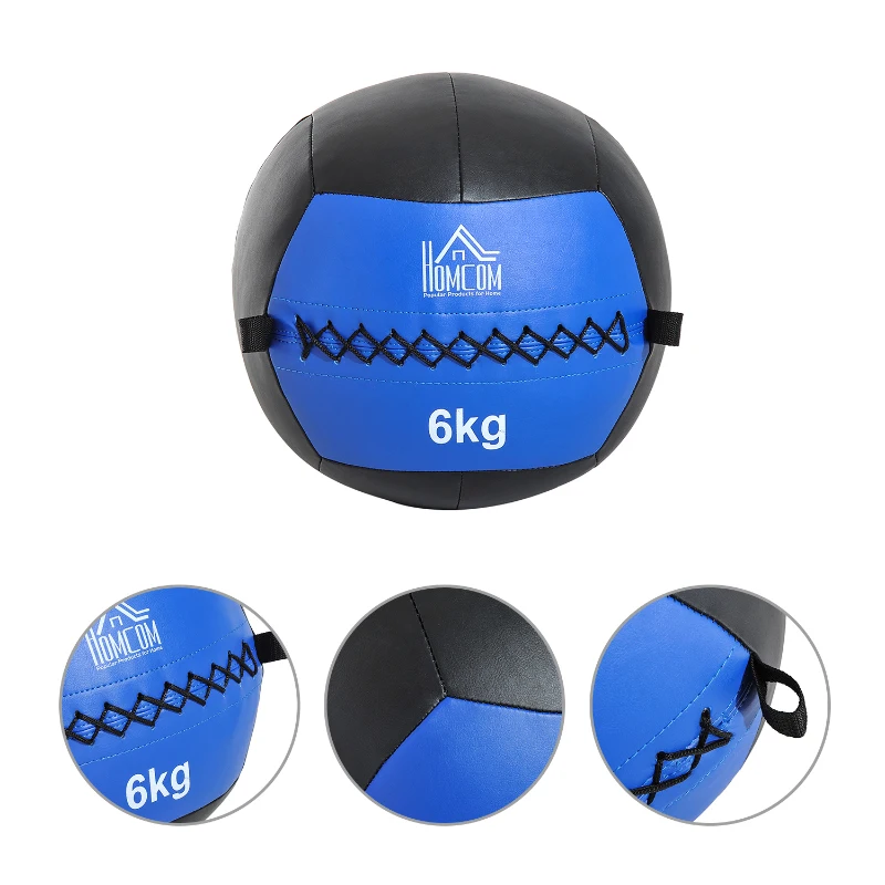 HOMCOM Balón Medicinal de Crossfit 6Kg con Asas tipo Pelota de Ejercicios de Cuero y PU Ф35cm