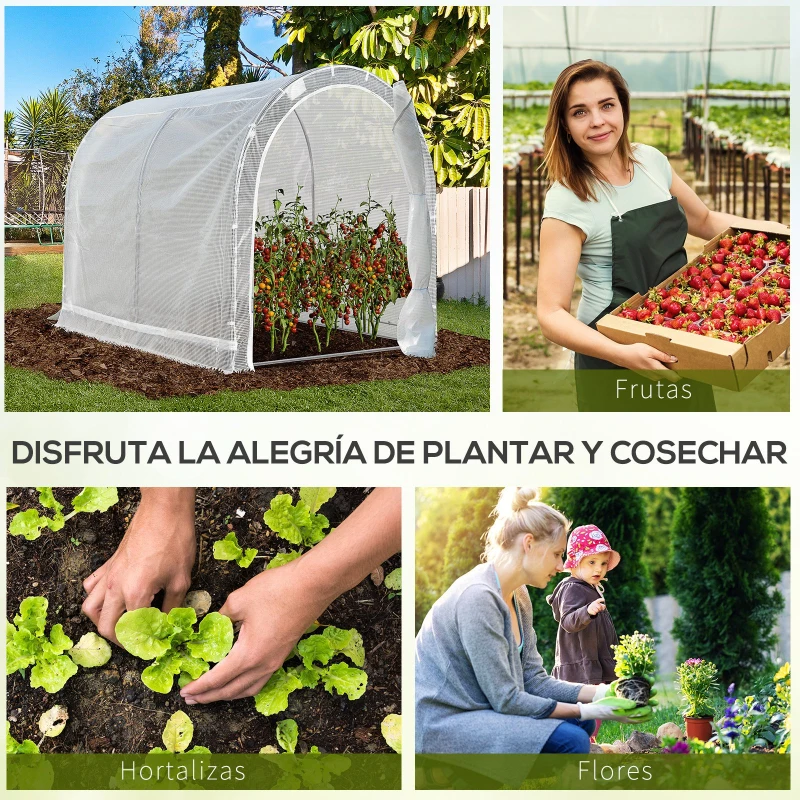 Outsunny Invernadero de Jardín 240x180x195 cm Caseta Tipo Túnel para Cultivo de Plantas Verduras con 2 Puertas Enrollables Acero Verde