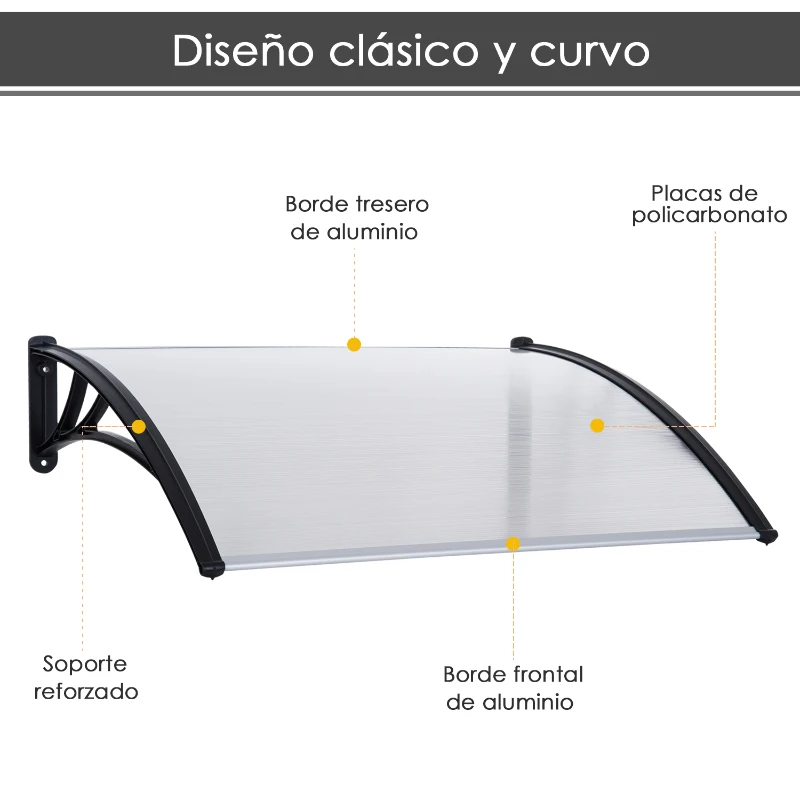 Outsunny Marquesina Techo Canopy para Puertas Ventanas Toldo Dosel Terrazas Placa de Policarbonato 5 mm Transparente Protección contra Sol y Lluvia 120cm