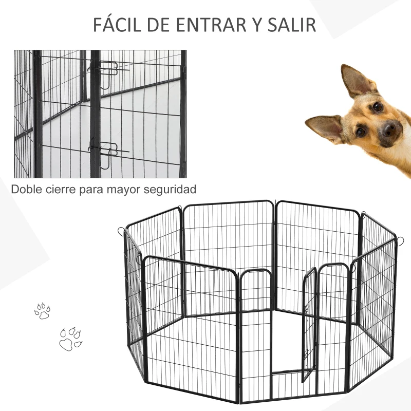 HOMCOM Parque para Mascotas Perros 8 Vallas 80x100cm Corral Plegable con Puerta y Doble Pestillo Paneles Metálicos Cerca de Entrenamiento Negro
