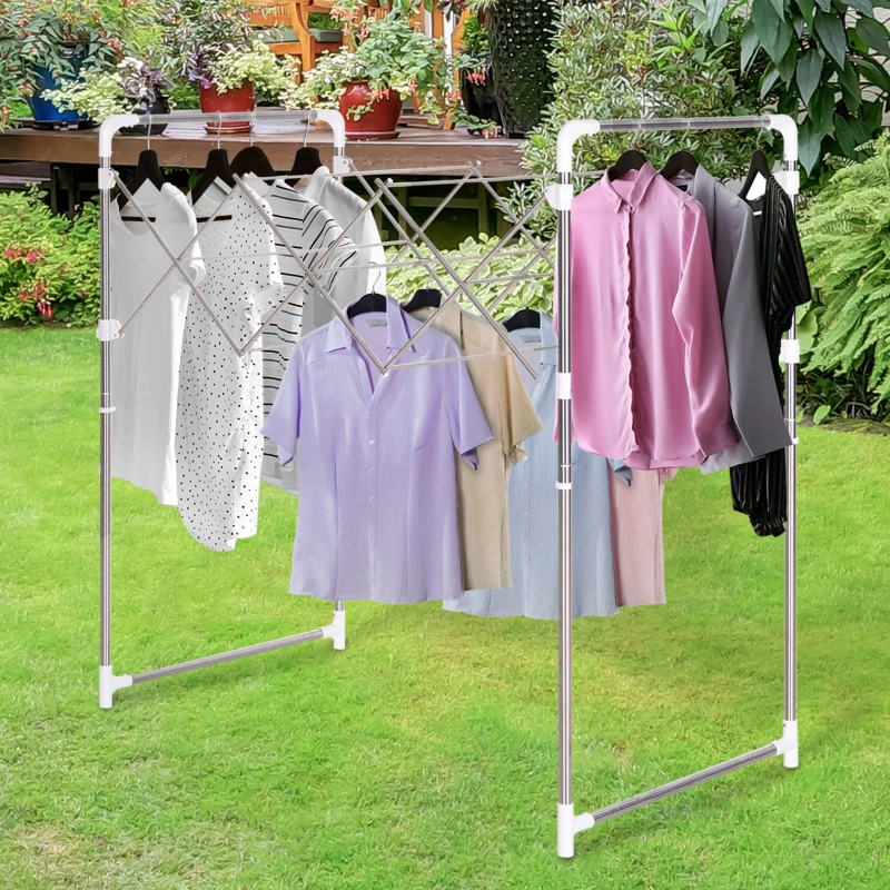 HOMCOM Tendedero Extensible y Plegable Tipo Acordeón con 7 Barras Colgantes y 2 Barras Laterales 76x133x16.5-110cm