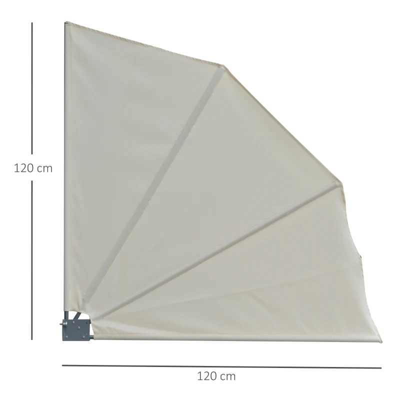 Outsunny Toldo Lateral Plegable de Balcón 120x120 cm en Forma de Abanico Aluminio con Soporte de Pared para Suelo Terraza Patio Beige