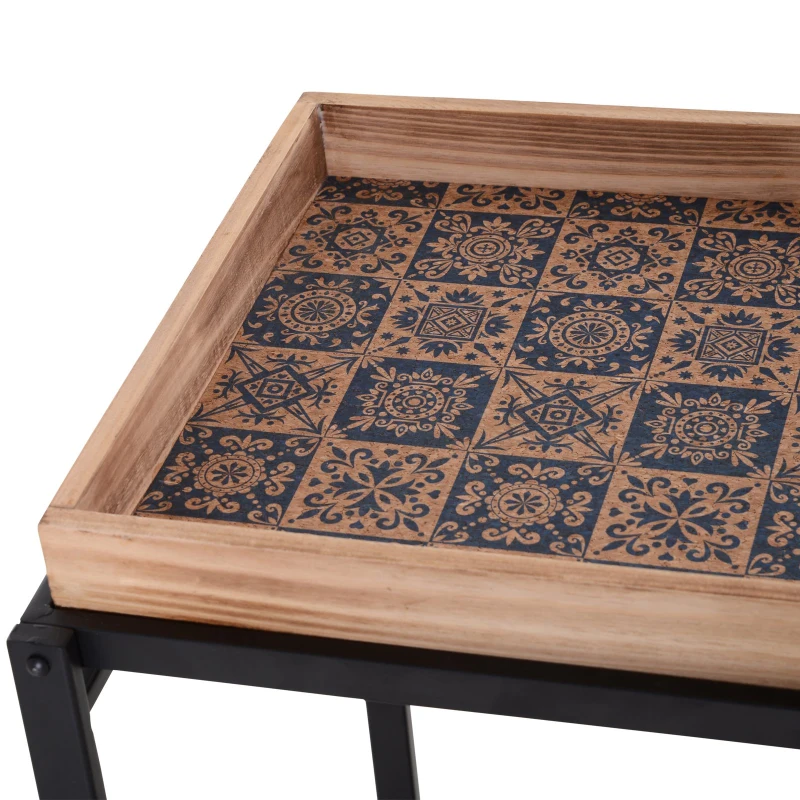 HOMCOM Consola Vintage Industrial Plegable Estantería de 2 Niveles Multiusos de Metal y Madera Carga 40kg 120x40x84cm