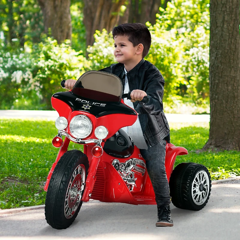 Moto Eléctrica Infantil Coche Triciclo Correpasillos a Batería Niños 18-36 Meses 6V Metal + PP 80x43x54.5cm Rojo