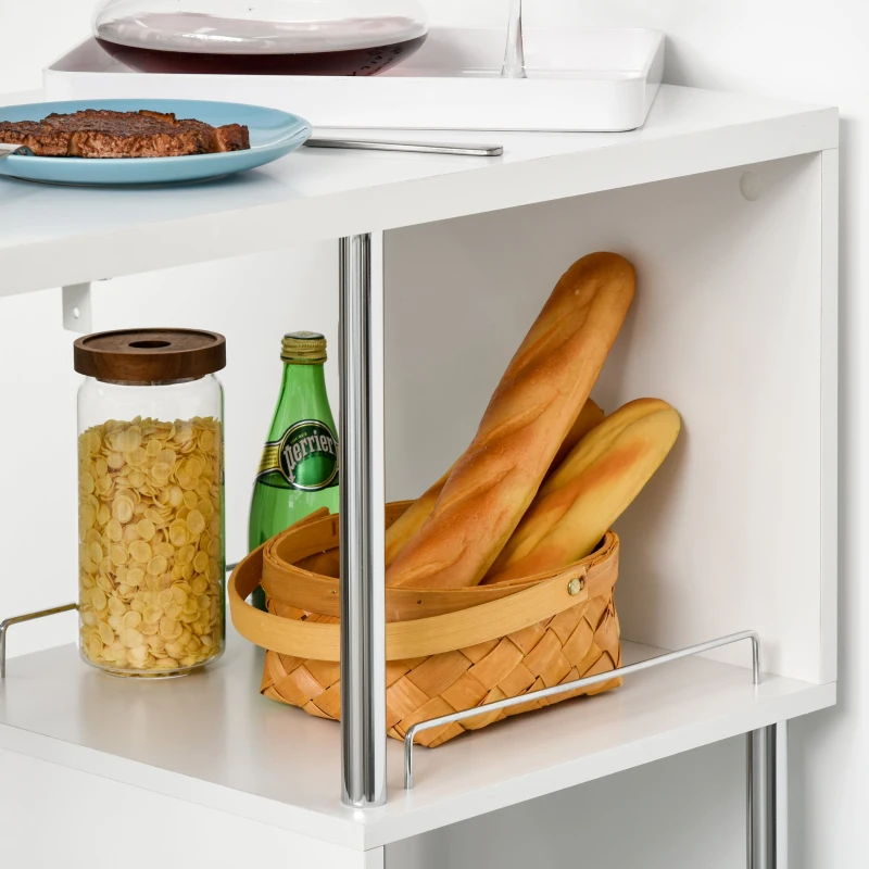 HOMCOM Mesa de Bar Mesa Bistró de Comedor con 3 Estantes y Botellero para Vino Mesa Moderna y Elegante Metal Antivuelco 113x40x105 cm Blanco