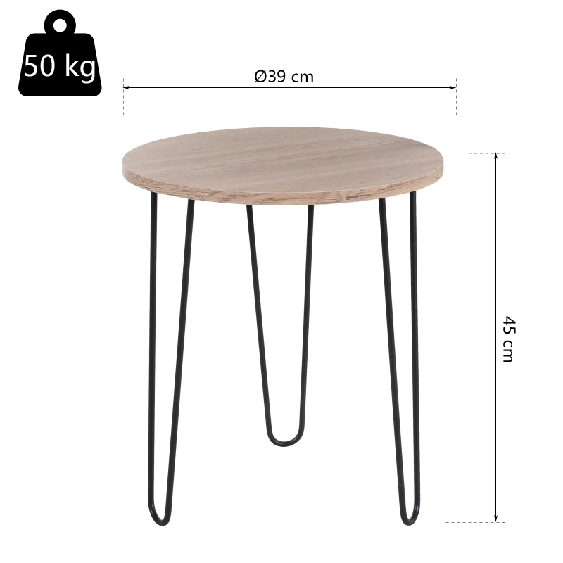 Mesa Auxiliar Redonda Mesita de Centro o Mesita de Noche Moderna Estilo Minimalista con Patas Metálicas Diseño Triangular Ф39 x 45 cm