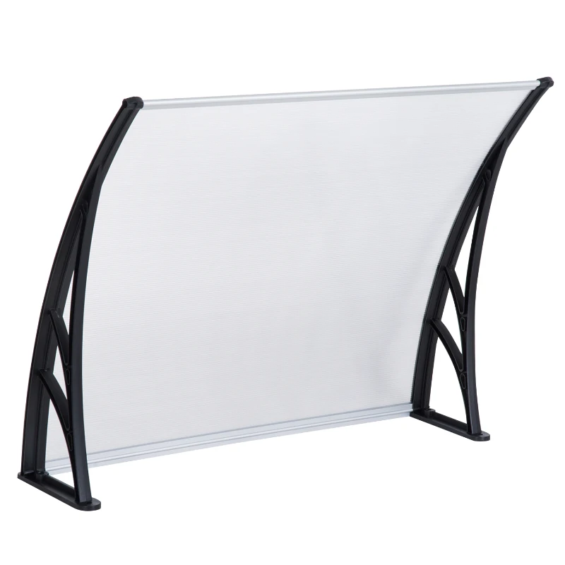 Outsunny Marquesina Techo Canopy para Puertas Ventanas Toldo Dosel Terrazas Placa de Policarbonato 5 mm Transparente Protección contra Sol y Lluvia 120cm