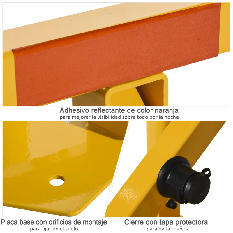 DURHAND Barrera de Aparcamiento Plegable Manual Bloqueo de Estacionamiento Abatible con Cerradura 3 Llaves Cinta Reflectante Metal 36,5x31x50,5 cm Amarillo