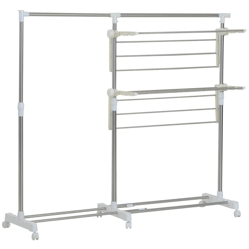 HOMCOM Perchero Burro Ajustable de Ropa Perchero Multiuso con Ruedas y Frenos Tendedero para Secado de Ropa Tubos de Acero Inoxidable 172x55x158cm