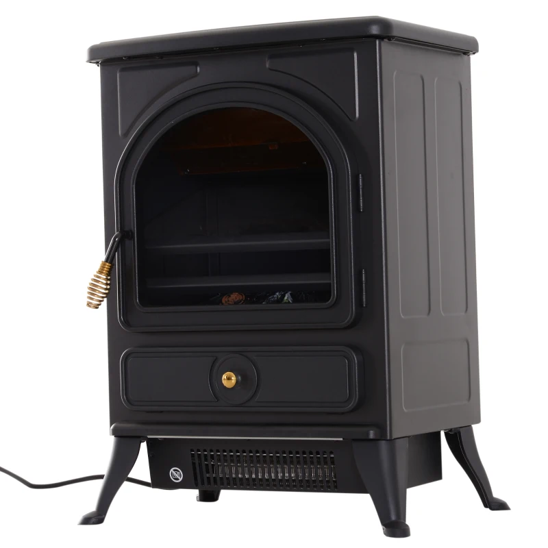 HOMCOM Chimenea Eléctrica Móvil Calefactor Estufa Eléctrica con Termostato 900W/1800W Efecto Fuego LED Temperatura Ajustable 41.5x28x54cm Acero