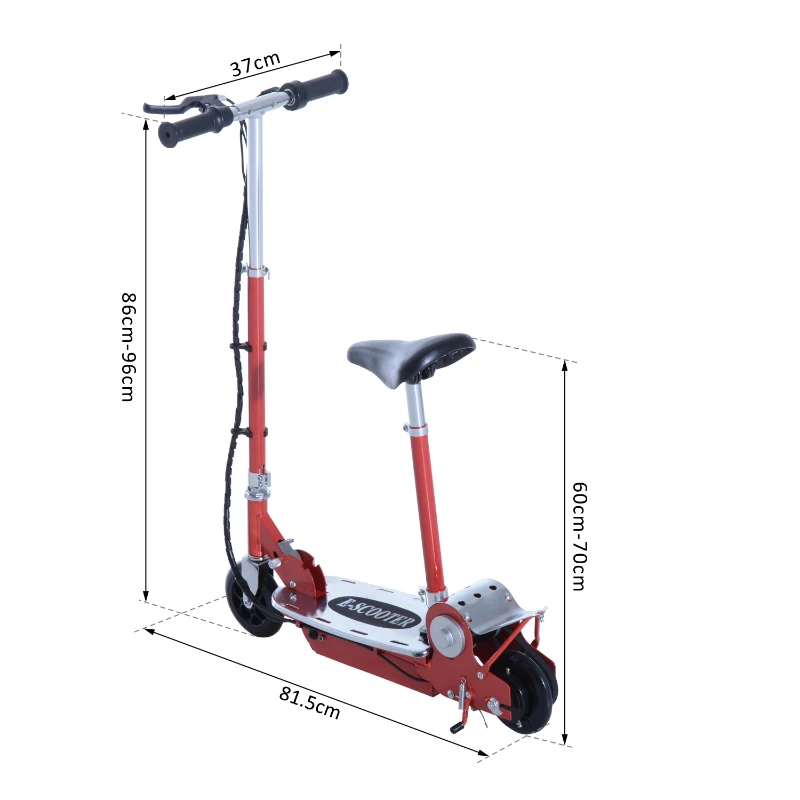 HomCom Patinete Eléctrico Scooter Plegable con Manillar y Asiento Ajustable - Color Rojo - 81.5x37x96cm