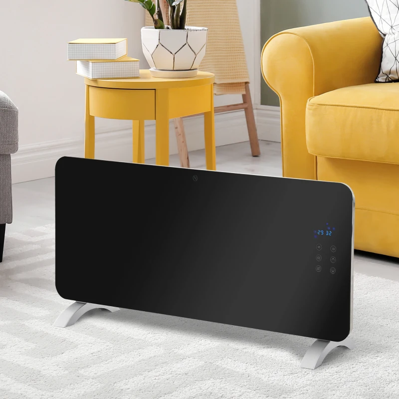 HOMCOM Radiador eléctrico Calefactor de vidrio Convector de Pared/Pie con Pantalla Táctil Temporizador y Control Remoto 2 Nivels Calor 1000/2000W