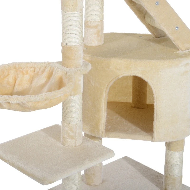 PawHut® Rascador Árbol para Gatos Poste Centro 55x40x125cm Arañar Dormir Jugar Felpa Beige