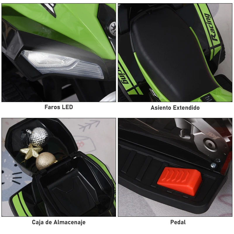 HOMCOM Quad Eléctrico ATV Cuatrimoto con Faros Música y Caja de Almacenaje para Niños de +18 Meses Batería 6V Recargable 78,5x40,5x46 cm