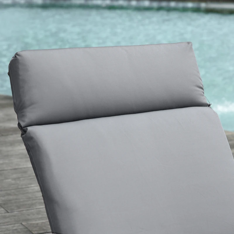 Outsunny Set of 2 Sun Lounger Cushion Non-Slip Seat Pads for Indoor Outdoor Grey