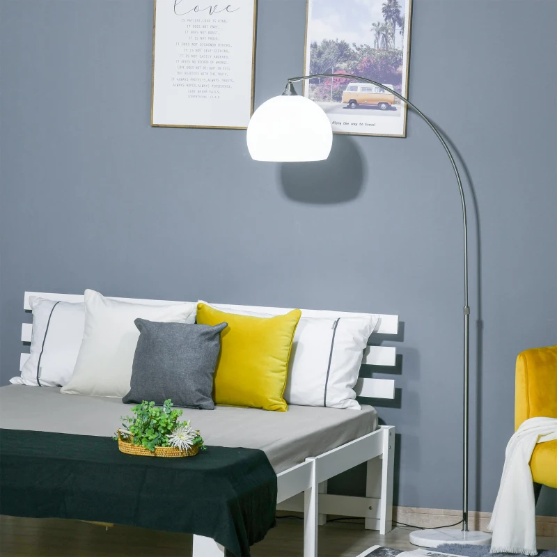 HOMCOM Lámpara de Pie Ajustable en Altura de 130-180 cm Lámpara de Lectura con Interruptor de Pie Casquillo E27 Máx. 40 W y Pantalla Giratoria 350° para Salón Dormitorio Oficina lanco