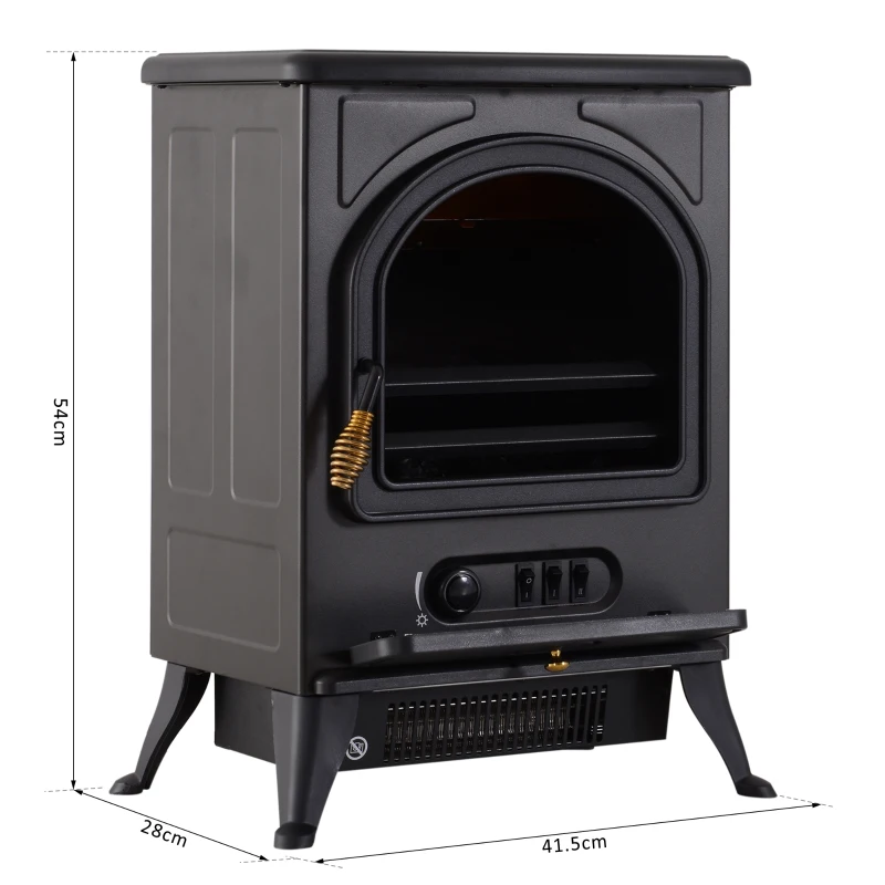 HOMCOM Chimenea Eléctrica Móvil Calefactor Estufa Eléctrica con Termostato 900W/1800W Efecto Fuego LED Temperatura Ajustable 41.5x28x54cm Acero