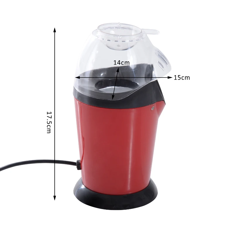 Palomitero Maquina de Palomitas de Maíz Portátil 1200w 15x14x17,5cm Color Rojo Aluminio