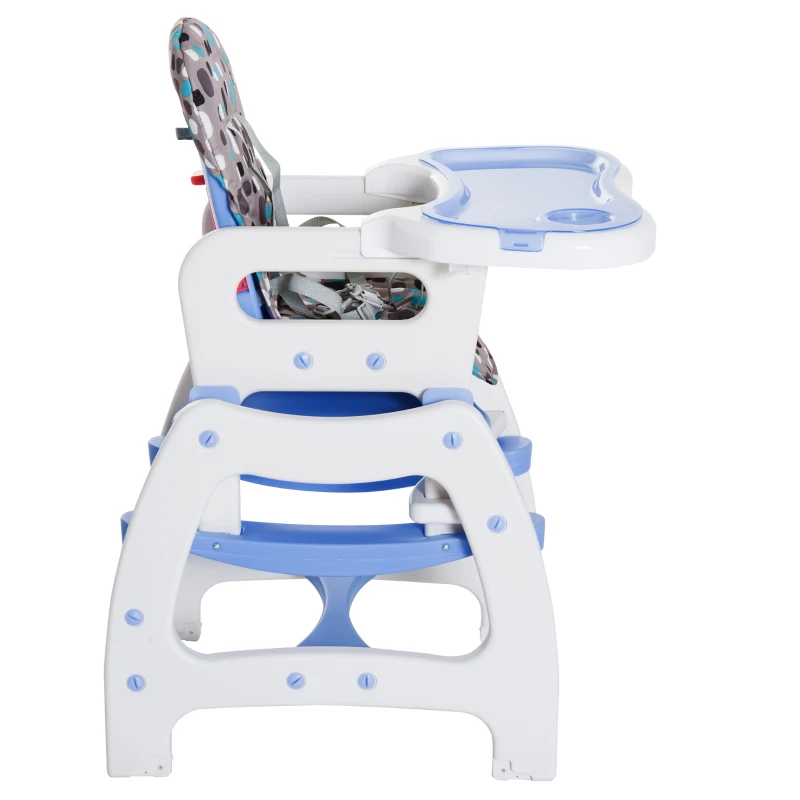 HOMCOM Trona para Bebé Multifuncional Convertible en Silla Mecedora y Silla+Mesa con Cinturón de Seguridad (Blanco y Azul)