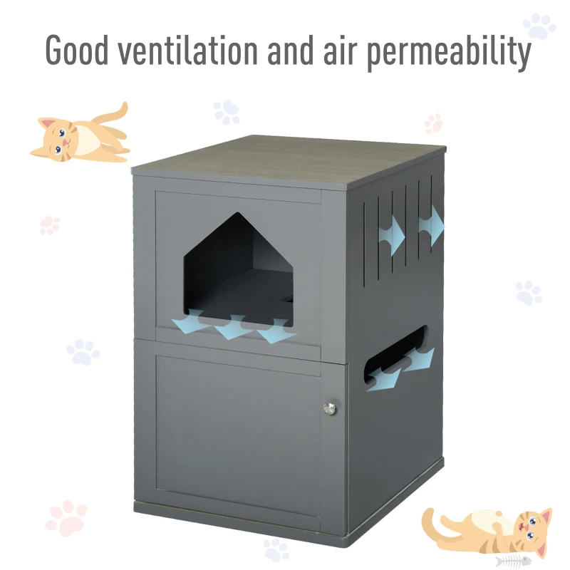 PawHut Double-Decker Cat Litter Box 2 Story Pet Crate Luxury Toilet House, Grey