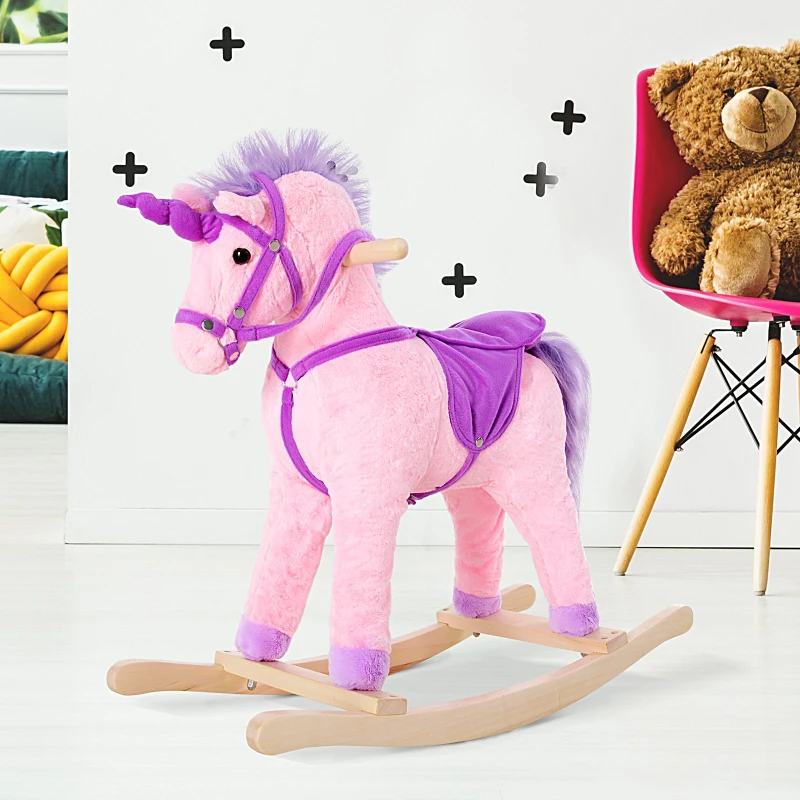 HOMCOM Caballito Balancín Bebé Balancín Peluche Infantil 36 Meses con 32 Canciones  68x28x60cm