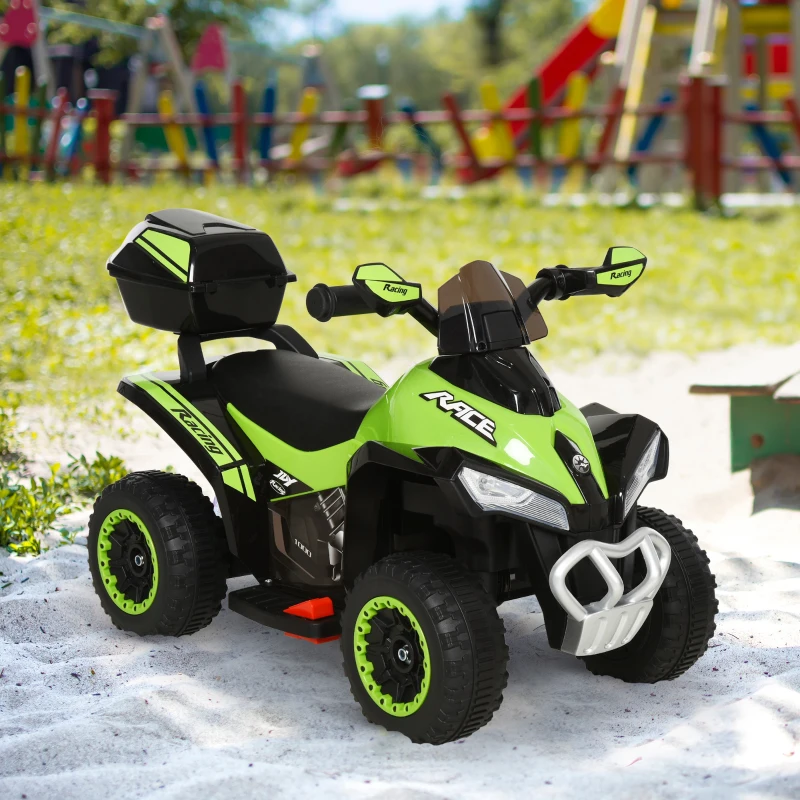 HOMCOM Quad Eléctrico ATV Cuatrimoto con Faros Música y Caja de Almacenaje para Niños de +18 Meses Batería 6V Recargable 78,5x40,5x46 cm