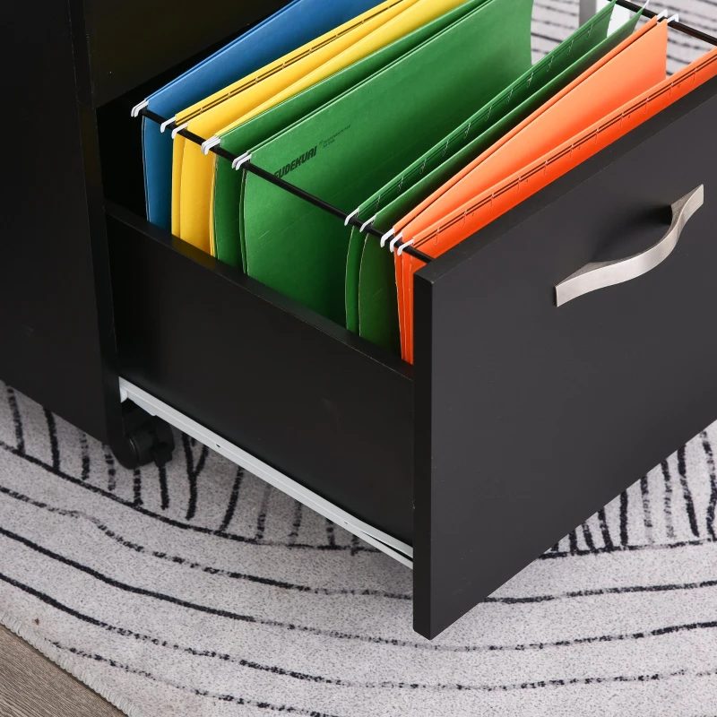 HOMCOM Gabinete de Archivos Móvil con 2 Cajones Armario para Oficina Estudio Ruedas con Frenos Llave Riel Colgante 40x45,5x52,5cm