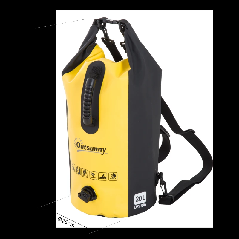 Bolsa Estanca 20L PVC Bolsa Seca Impermeable Mochila con Correa Ajustable para Deporte Aire Libre Φ25x61cm