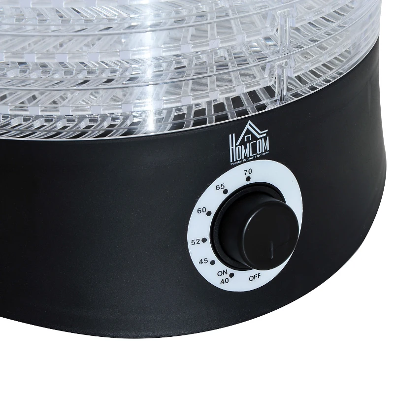 HOMCOM 280W Plastic 5-Tier Fruit Dehydrator w/ Temperature Control Black