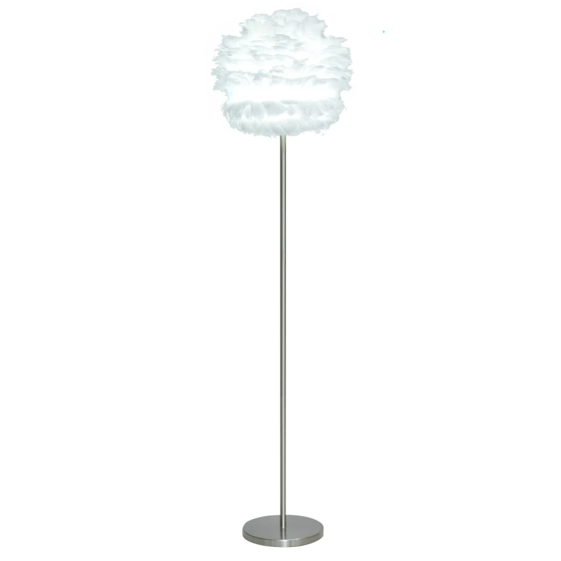 HOMCOM Lámpara de Pie Pantalla de Pluma de Ganso con Interruptor de Pedal Diseño Novedoso Lámpara de Suelo para Bombilla Máx. 40 W 40x40x160 cm Blanco