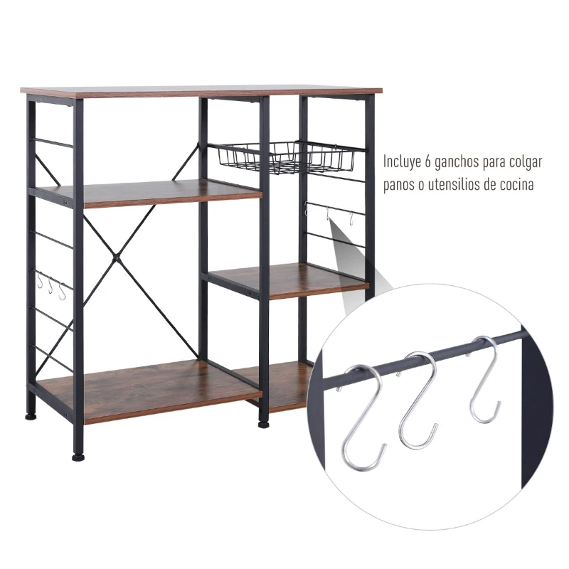 HOMCOM Estante de Cocina Soporte para Horno de Microondas con Cesta de Almacenamiento Estante de Estación de Trabajo 90x38x87,5cm
