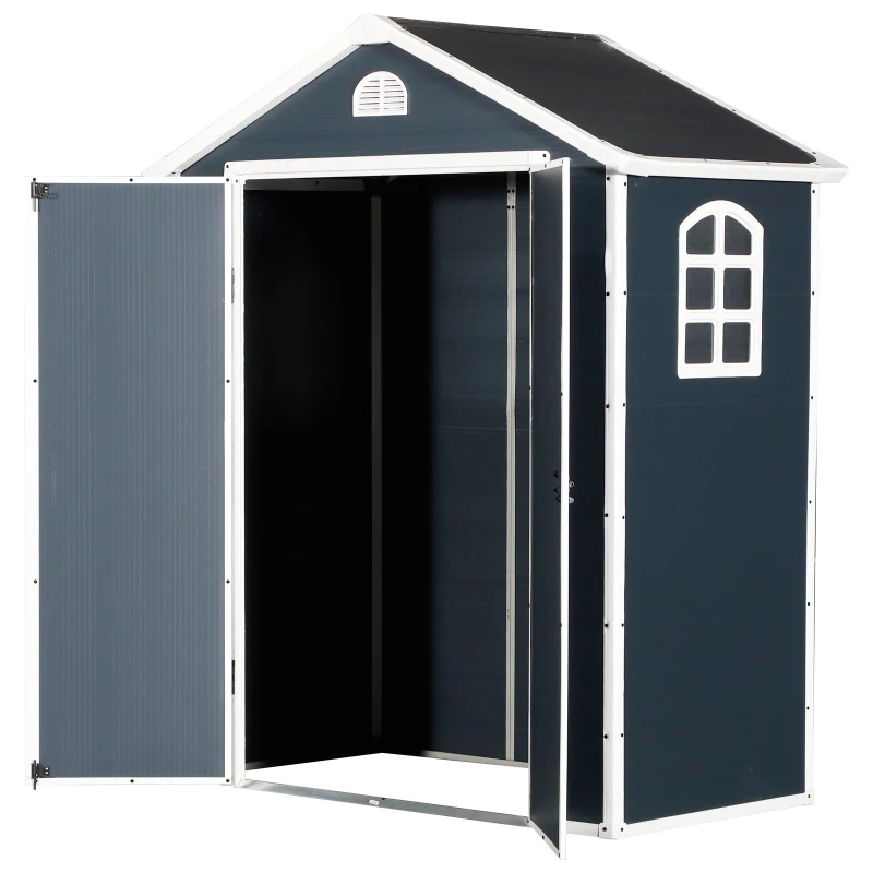 Cobertizo de Jardín Exterior para Almacenaje con Doble Puerta Rejilla de Ventilación y Ventana Invernadero Color Gris 190x104x226cm