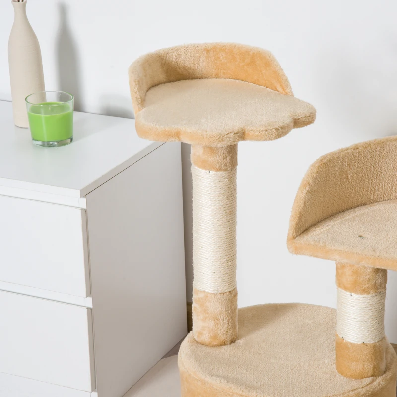 PawHut Rascador Árbol para gatos con Plataforma Caseta Tubo de Juego Postes rascadores Centro de Juego 60x60x96cm Tablero de Madera y Cubierto de Felpa Beige