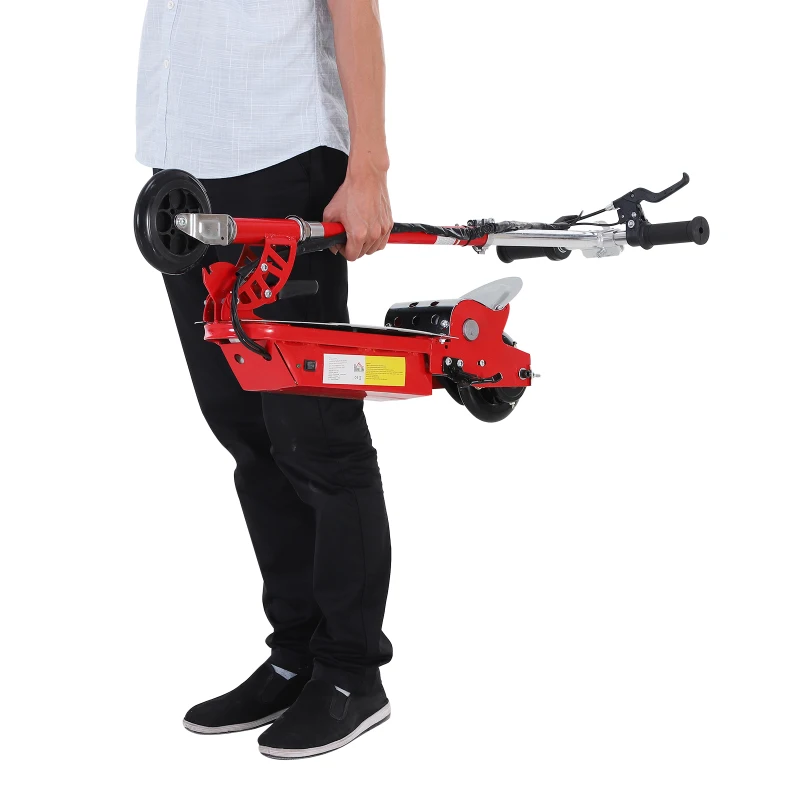 HOMCOM Patinete Eléctrico Niño Scooter Plegable Rojo Patinete Eléctrico Scooter Plegable con Manillar y tipo Monopatín con Freno y Caballete 120W Carga 50kg 81.5x37x96cm (Rojo)
